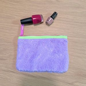 Purple faux fur bright pastel purple zip bag